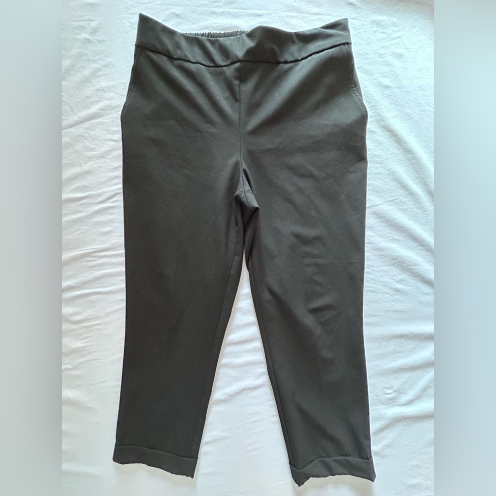 Rachel Zoe Cropped Pants Womens L Black Pull On Elastic Waist